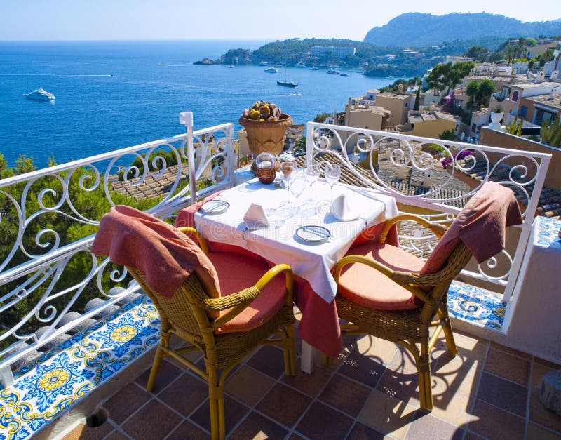 Restaurant Balcony in Mallorca Stock Image - Image of chair, majorca ...