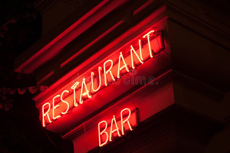 Restaurant and Bar Neon Sign Stock Image - Image of architecture, night:  56447457