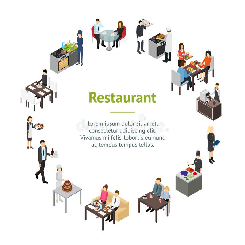 Restaurant Interior. Isometric Bar Cafe Buffet Building with Eatting ...