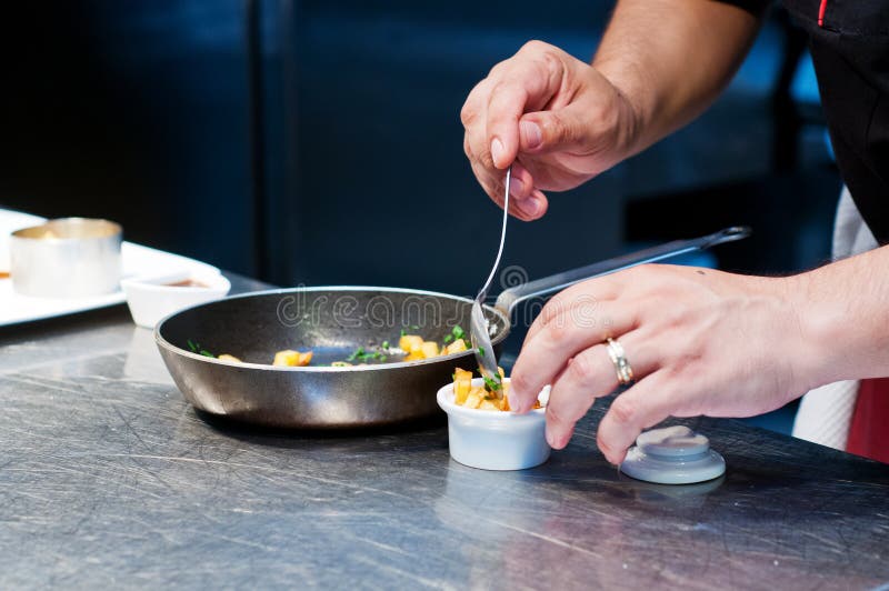 Restaurant chef preparing lunch