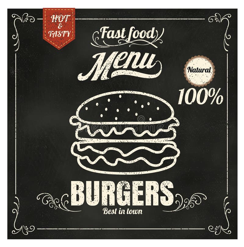 Restaurant Fast Foods menu burger on chalkboard vector format eps10. French restaurant menu design template vectors