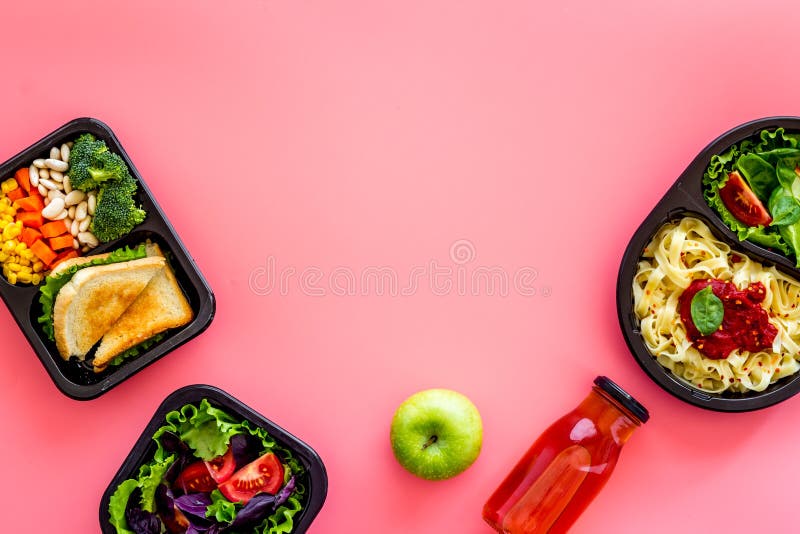 Restaurant Food Delivery, Lunch Boxes for daily Nutrition, Top View Stock Photo Image of