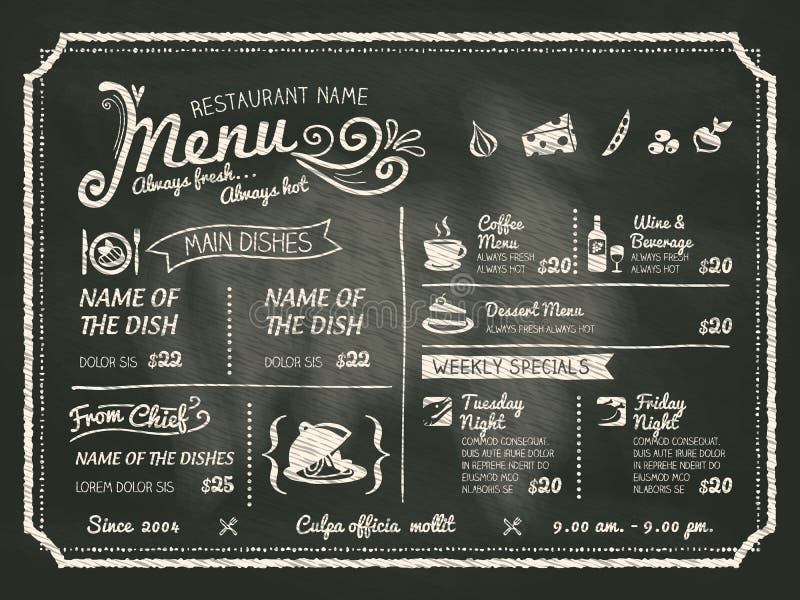 Restaurant Food Menu Design with Chalkboard Background