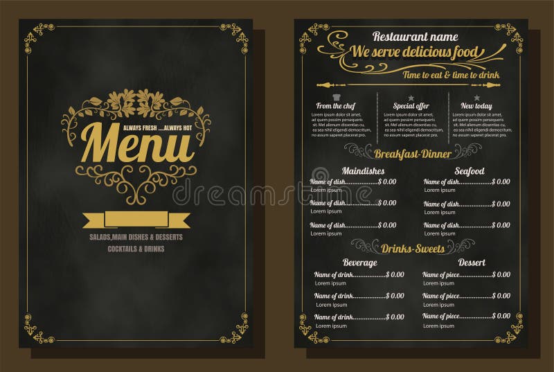 Restaurant Food Menu Vintage Design with Chalkboard Background