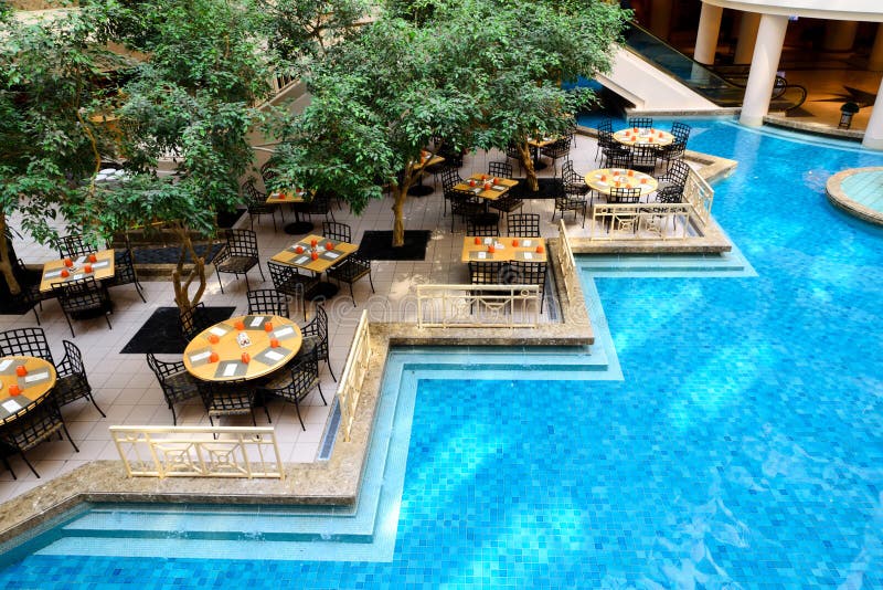 Restaurant at hotel lobby stock photos