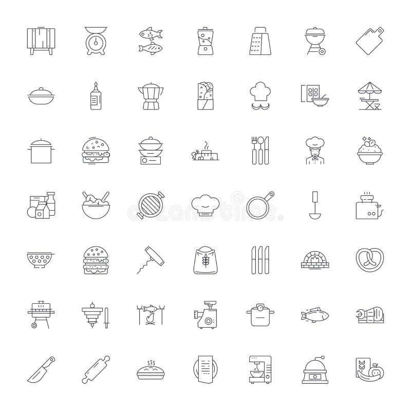 Restaurant Kitchen Linear Icons, Signs, Symbols Vector Line