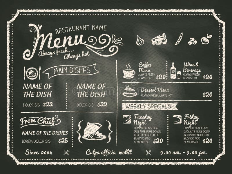 Restaurant-Lebensmittel-Menü-Design mit Tafel-Hintergrund