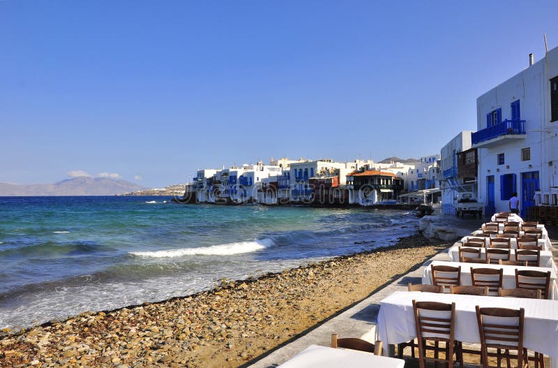 Restaurant at Little Venice, Mykonos. Stock Photo Image of islands