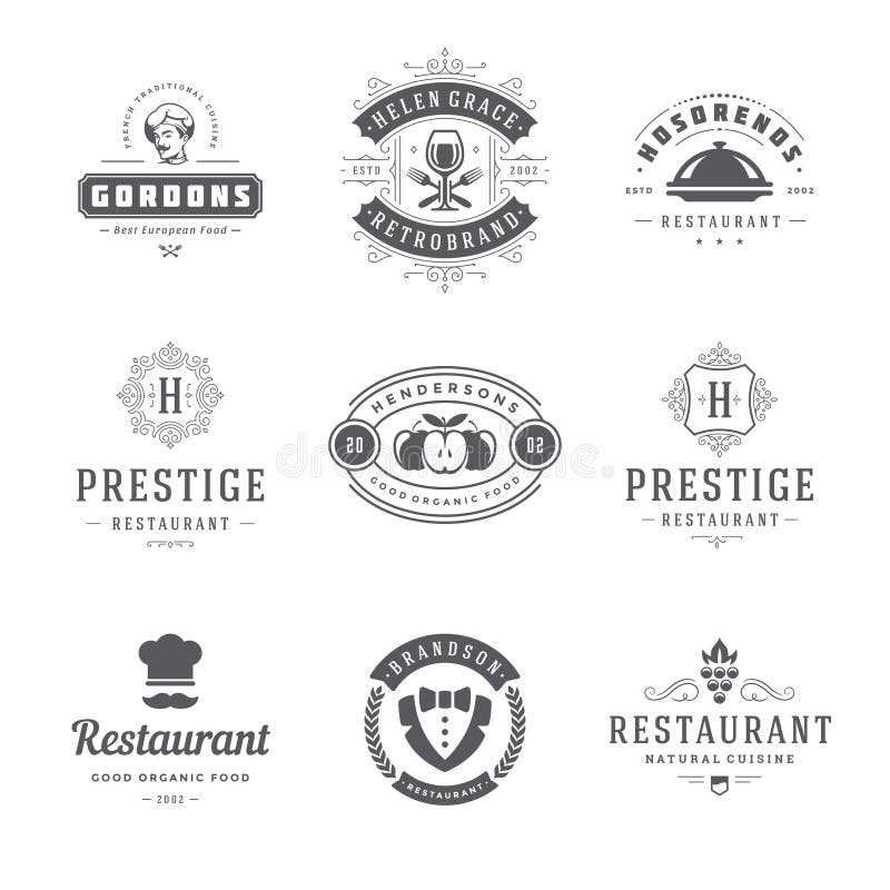 Restaurant Logos and Badges Templates Set Vector Illustration. Stock