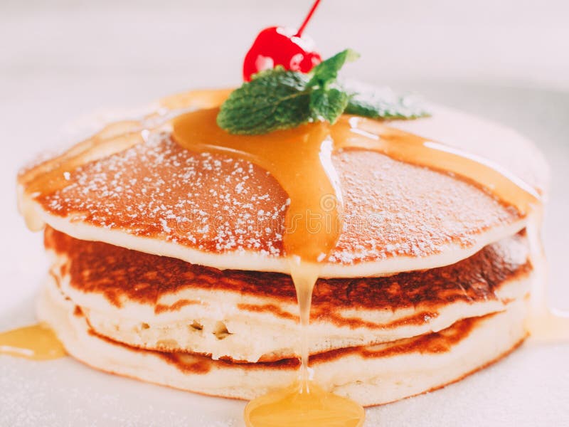 Dessert Pancakes with Ice Cream and Fruit Sauce Stock Image Image