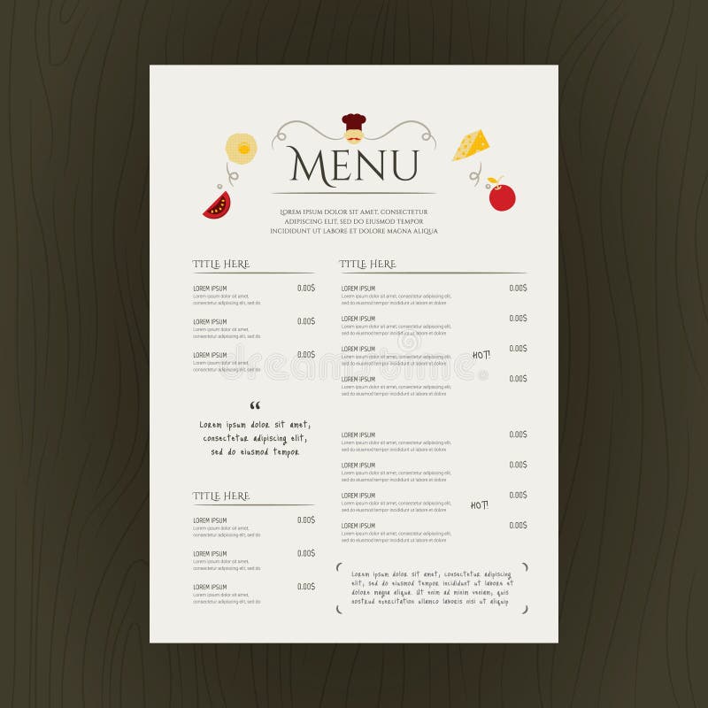 Restaurant Menu Card. Vector Illustration Decorative Background Design  Stock Illustration - Illustration of invitation, vector: 183803218