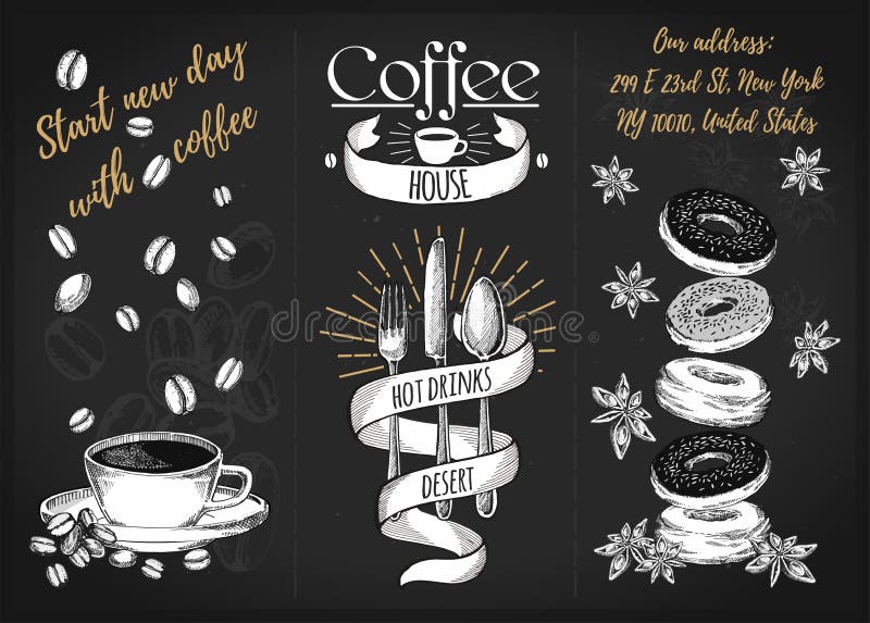 Restaurant Menu Design. Coffee Restaurant Brochure Vector, Coffee Shop
