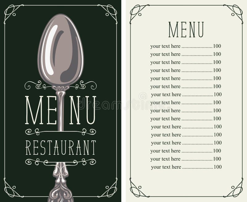 Restaurant Menu with Price List and Spoon Stock Vector Illustration