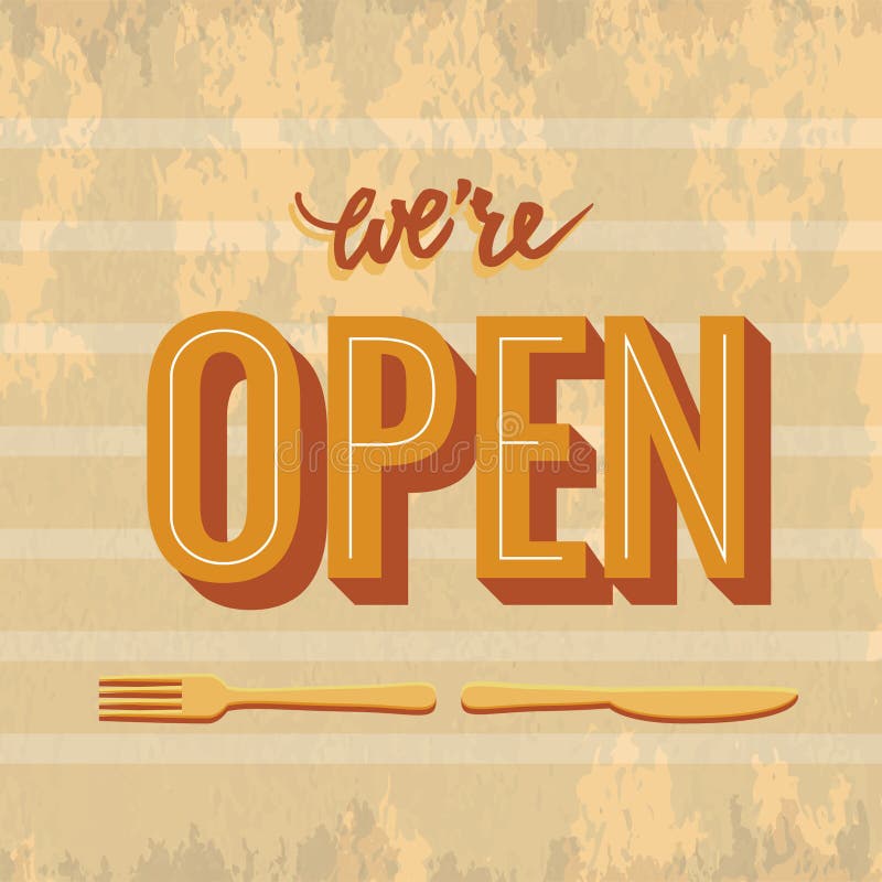 Restaurant Open Sign. Vector Illustration Decorative Design Stock