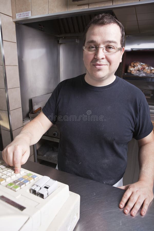 Restaurant Owner Working Cash Register Stock Photo Image of minimum