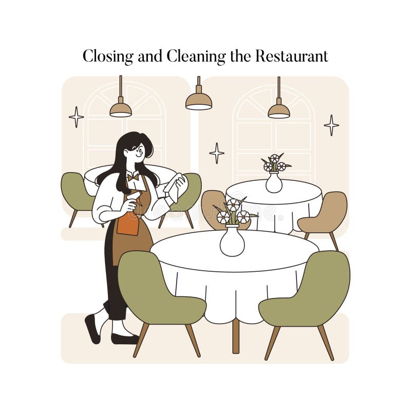 Restaurant Staff Cleaning Tables Vector royalty free illustration