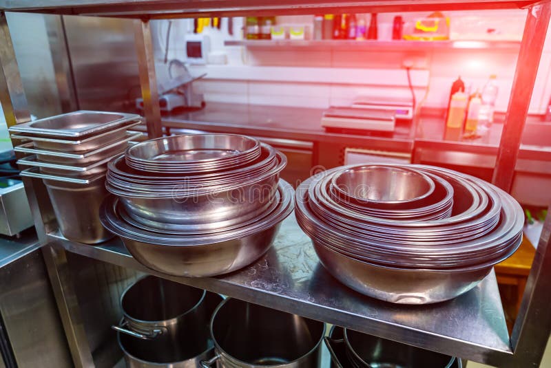 Restaurant Steel Kitchen Workplace. Professional Cooking Equipment Stock Photo Image of