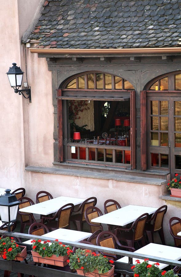 Restaurant in Straatsburg, Elzas, Frankrijk stock afbeelding