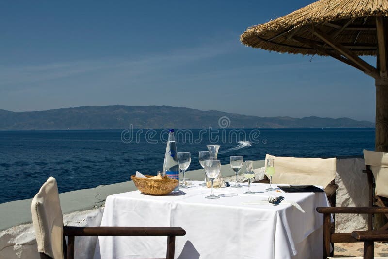 Restaurant Table on the Seashore Stock Photo - Image of seashore ...