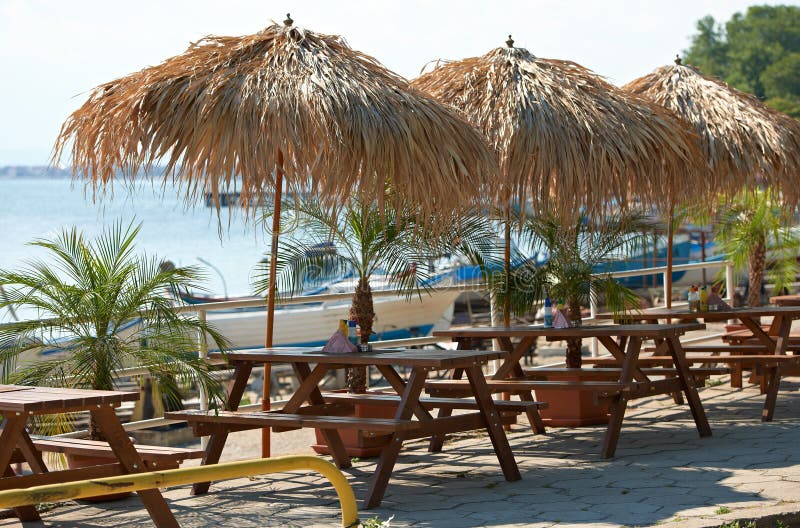 Restaurant tables at sea shore