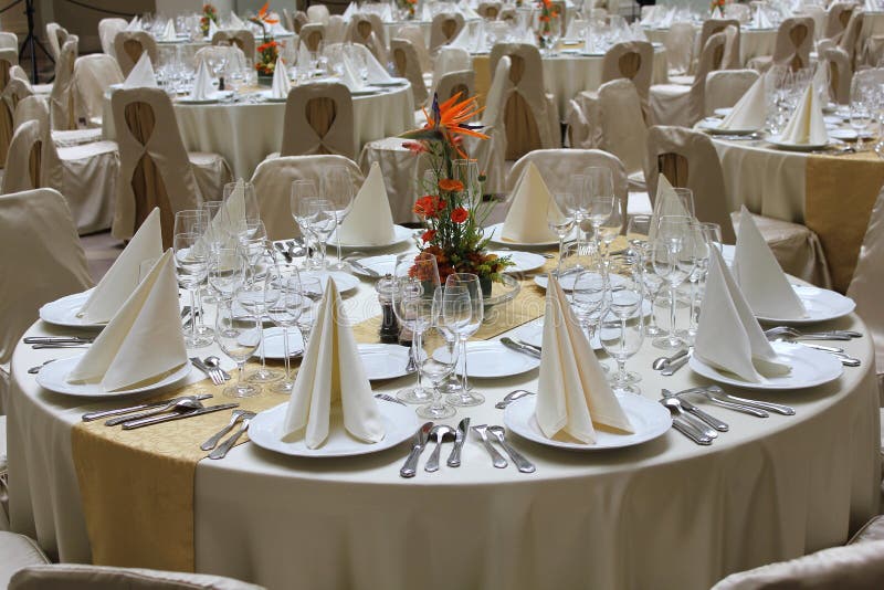 Restaurant tables set for business event stock photos Restaurant tables set for business event stock photos
