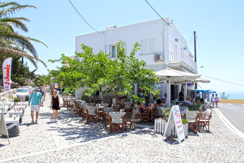 A restaurant or taverna in the traditional village of Pyrgos in Santorini, Greece. A restaurant or taverna in the traditional village of Pyrgos in Santorini, Greece.