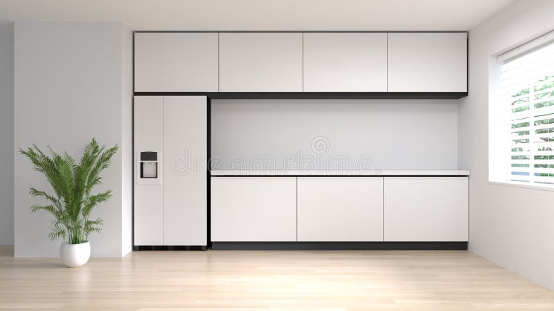 Restaurante moderno de cozimento interior 3d do alimento da cozinha vazia limpa da sala que rende o fundo de casa branco do proje
