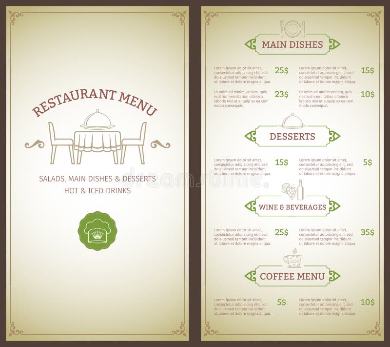 Elegant restaurant menu list with decorative elements vector illustration. Elegant restaurant menu list with decorative elements vector illustration