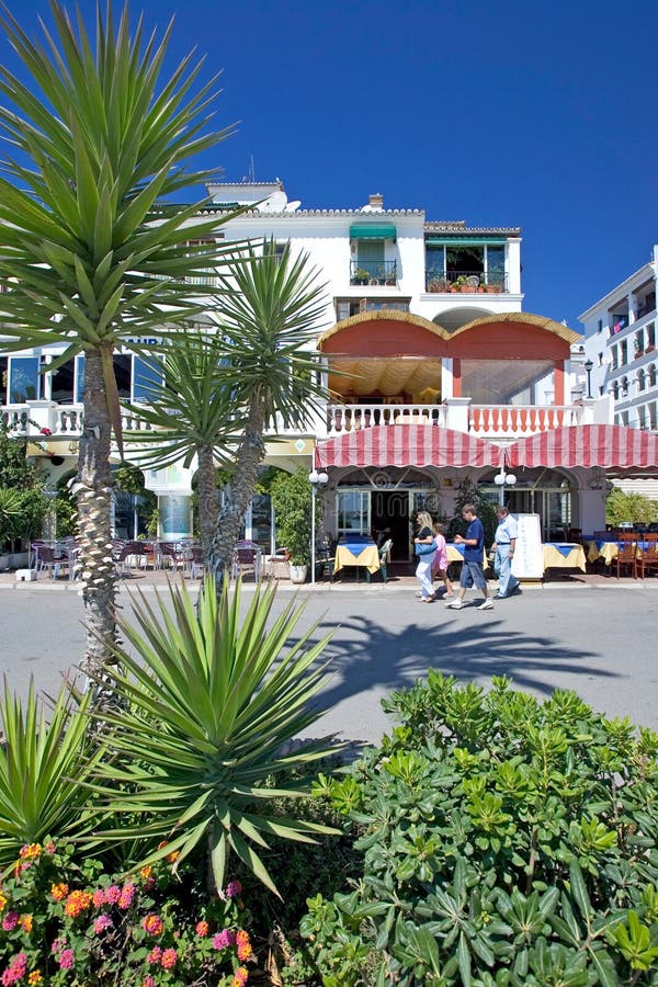 Restaurants and Bars in Duquesa Port in Southern Spain Stock Photo
