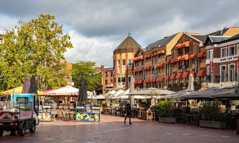 Restaurants and Cafes Located on a Paved Square. Eindhoven, Netherlands ...