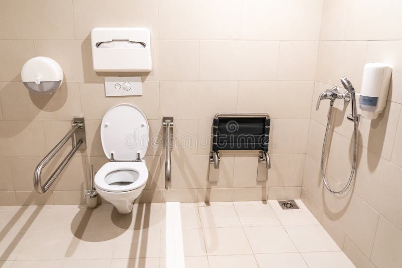 Public Restroom for Disabled People with Special Equipment Stock Image