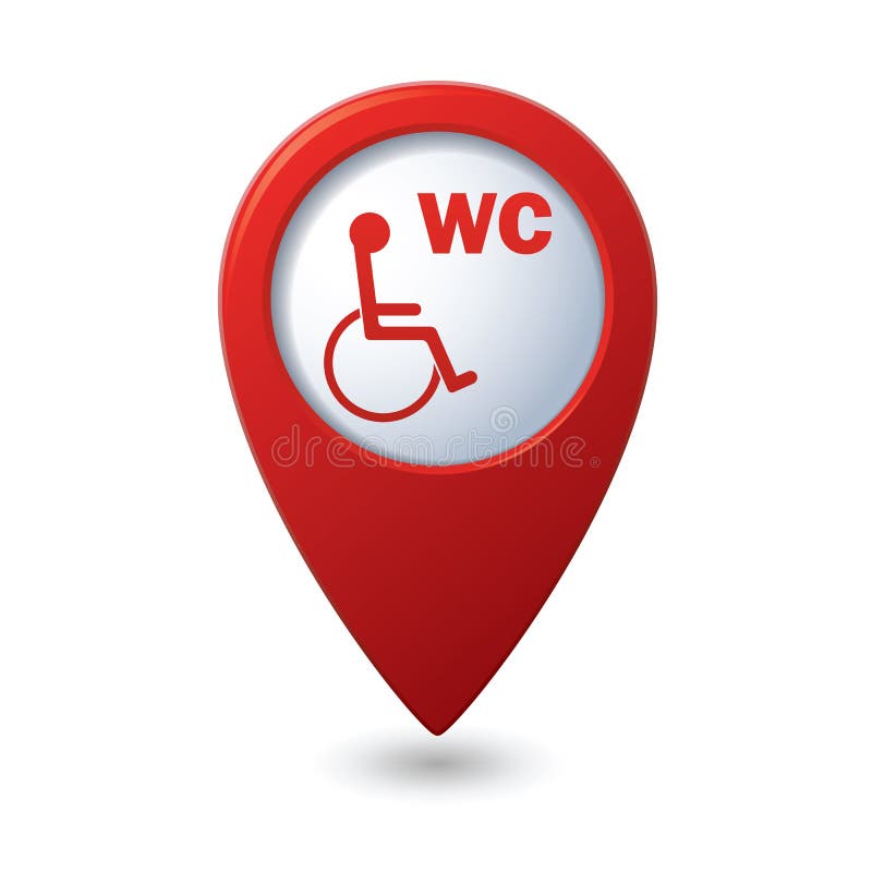 Restroom Icon and Wheelchair Symbol on the Map Pointer Stock Vector