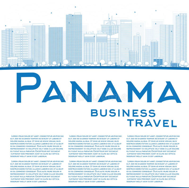 Resuma el horizonte de ciudad de Panamá con los rascacielos azules y copie el espacio libre illustration Resuma el horizonte de ciudad de Panamá con los rascacielos azules y copie el espacio libre illustration