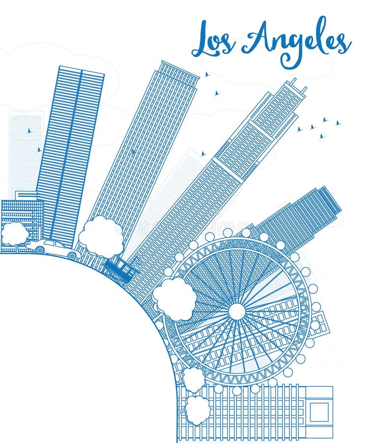 Resuma el horizonte de Los Ángeles con los edificios azules y copie el espacio ilustración del vector Resuma el horizonte de Los Ángeles con los edificios azules y copie el espacio ilustración del vector
