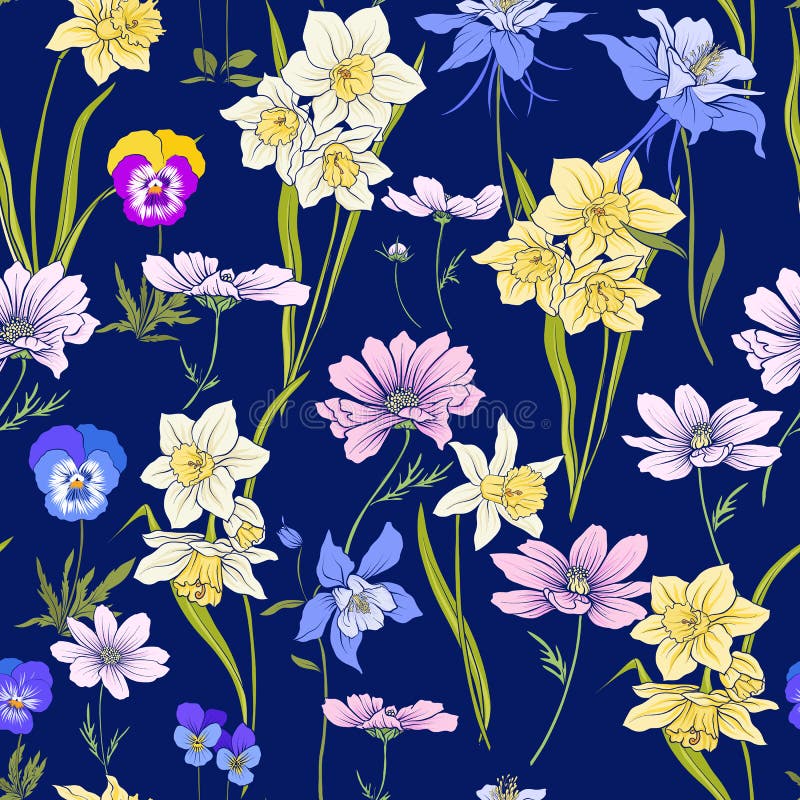 Resuma el modelo inconsútil floral con las flores en estilo del vintage S stock de ilustración Resuma el modelo inconsútil floral con las flores en estilo del vintage S stock de ilustración