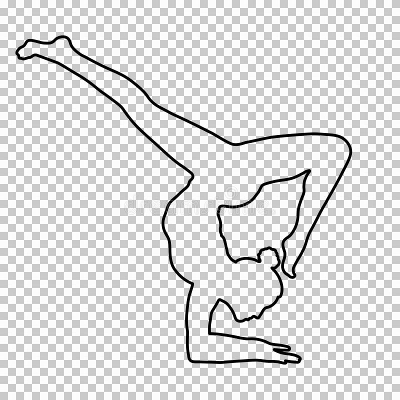 Resuma la figura posición del pino de la mujer en el fondo transparente, muchacha de la silueta hace un soporte en la mano, actit stock de ilustración Resuma la figura posición del pino de la mujer en el fondo transparente, muchacha de la silueta hace un soporte en la mano, actit stock de ilustración