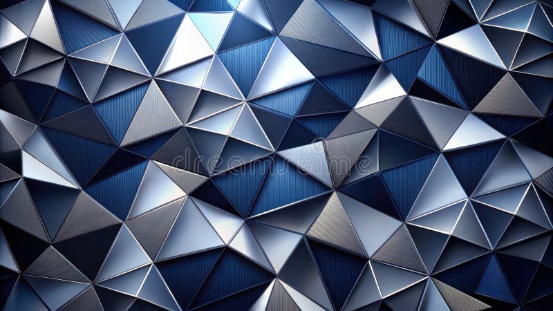 Resumen de fondo de patrón triangular metálico con tonos azul y plata oscuros. IA generativa ilustración del vector
