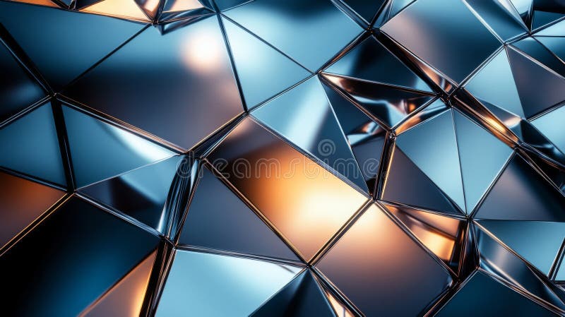 Resumen de fondo triangular metálico con resaltados en azul y naranja libre illustration