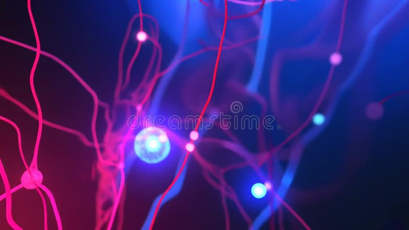Resumen de la ilustración de la red neural con nodos brillantes y conexiones con el fondo oscuro libre illustration