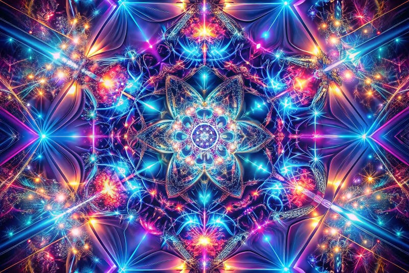 Resumen del diseño de flor fractal kaleidoscopo stock de ilustración