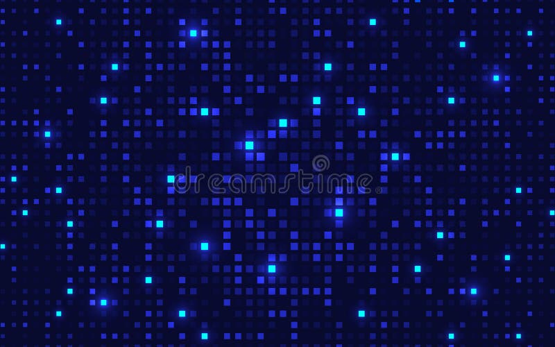Resumen del fondo de la tecnología digital con cuadrados de píxeles azules brillantes. Patrón tecnológico futurista. Ciberciencia stock de ilustración