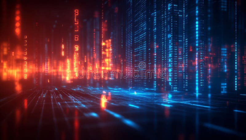 Resumen del paisaje binario. Flujo y codificación de datos digitales. Streaming de los integradores en el ciberespacio. libre illustration