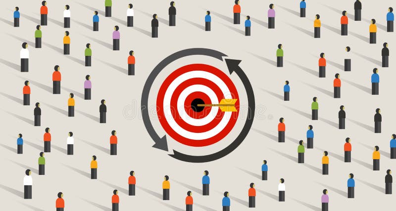 Retargeting remarketing crowd online advertising strategy of targeting visitor. Symbol of dart target customer