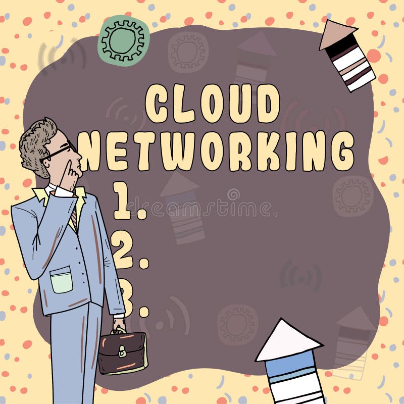 Rete cloud di visualizzazione concettuale. determinazione dell'origine e utilizzo di una o più risorse di rete illustrazione vettoriale