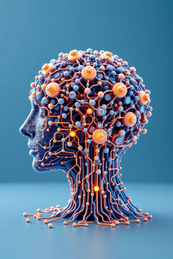 Rete dinamica 3d di connessioni logiche ai pulsate con modelli di cognizione simulati royalty illustrazione gratis