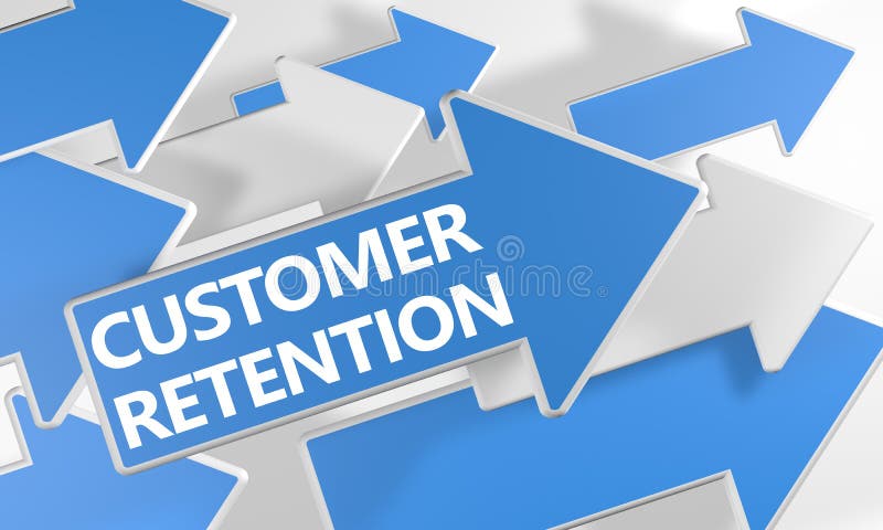 Customer Retention 3d render concept with blue and white arrows flying over a white background. Customer Retention 3d render concept with blue and white arrows flying over a white background.