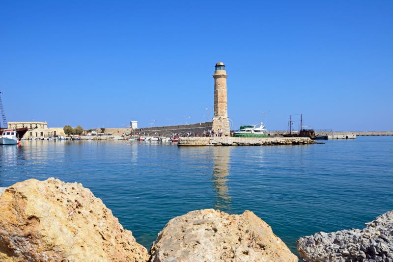 Rethymno lighthouse and harbour, Crete.