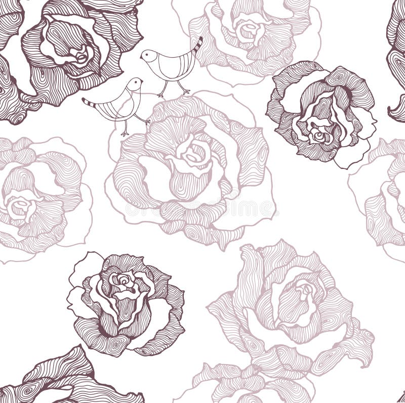 Reticolo con le rose e gli uccelli illustrazione vettoriale Reticolo con le rose e gli uccelli illustrazione vettoriale