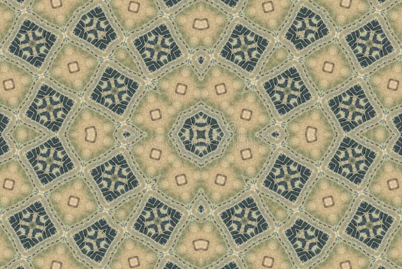 Quilt style fabric in a circular pattern with light brown and blue squares. Quilt style fabric in a circular pattern with light brown and blue squares.