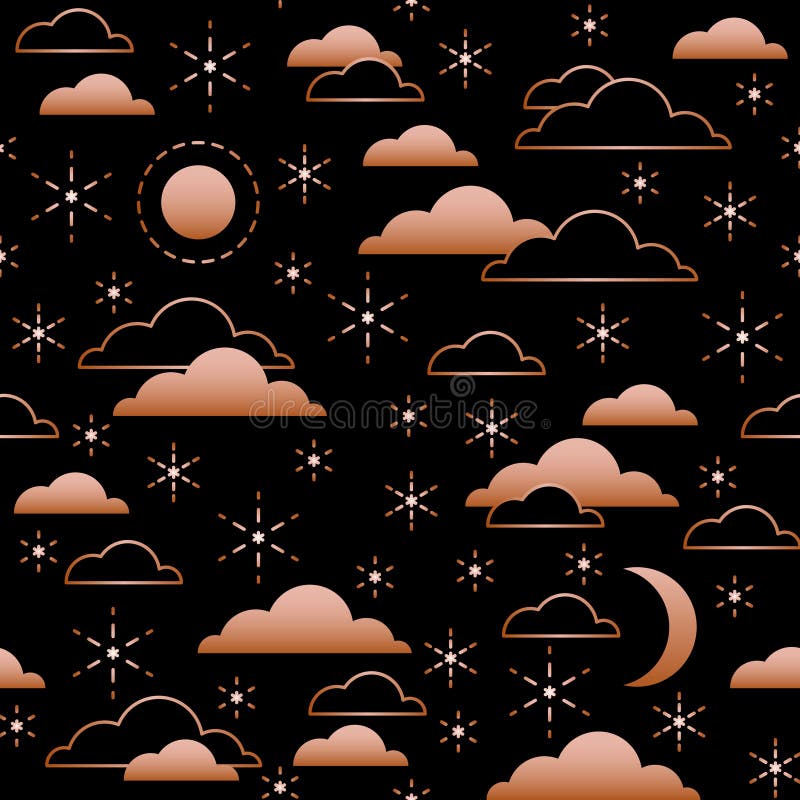 Reticolo senza giunte con cielo notturno Luna, stelle e nuvole nel colore dorato su fondo nero Illustrazione di vettore illustrazione di stock Reticolo senza giunte con cielo notturno Luna, stelle e nuvole nel colore dorato su fondo nero Illustrazione di vettore illustrazione di stock